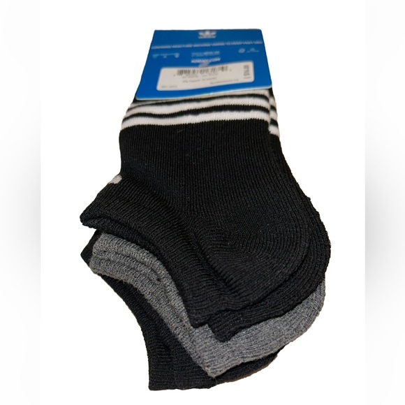 Adidas No Show Socks 3 Pair Men 6-12 Black Gray White Mixed Logo NEW $16 Trefoil - Picture 9 of 10